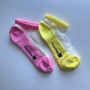 2 pairs Japan brand Mina perhonen Colorful Sheer Ankle Socks - Pink and Yellow
